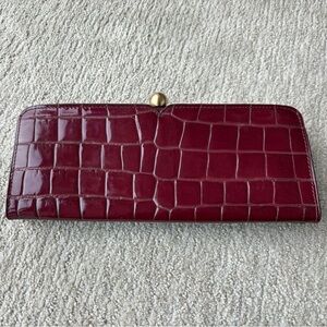 Sondra Roberts Burgundy Crocodile Patent Clutch